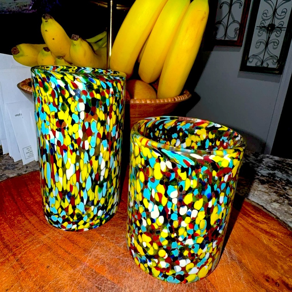 Hand blown Mexican drinking glasses.  16 and 8 oz.  6 of each size.